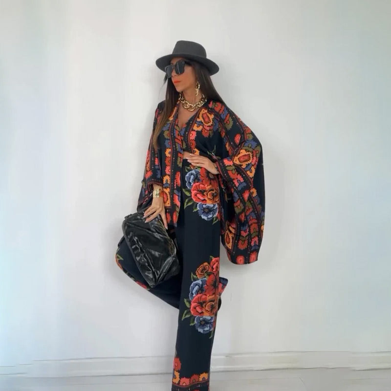 🔥Livraison gratuite🔥Ensemble 2 pièces femme : costume décontracté chemise chauve-souris