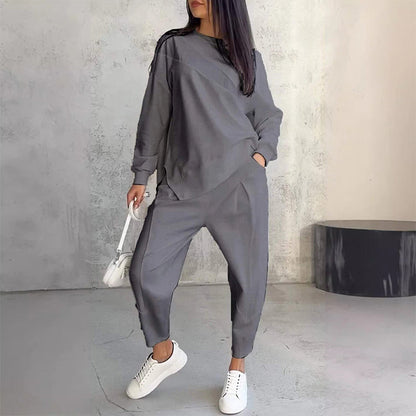 Ensemble Sweatshirts et pantalons à manches longues et ourlet irrégulier pour femmes