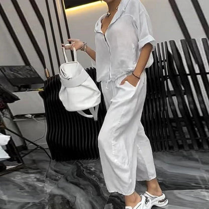 Ensemble deux pièces haut et pantalon décontracté pour femme