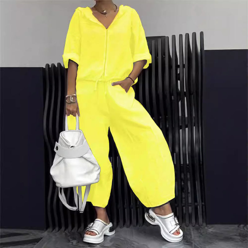 Ensemble deux pièces haut et pantalon décontracté pour femme