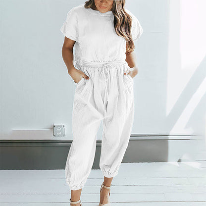 Ensemble 2 pièces - haut à manches courtes à col rond et pantalon à taille élastique