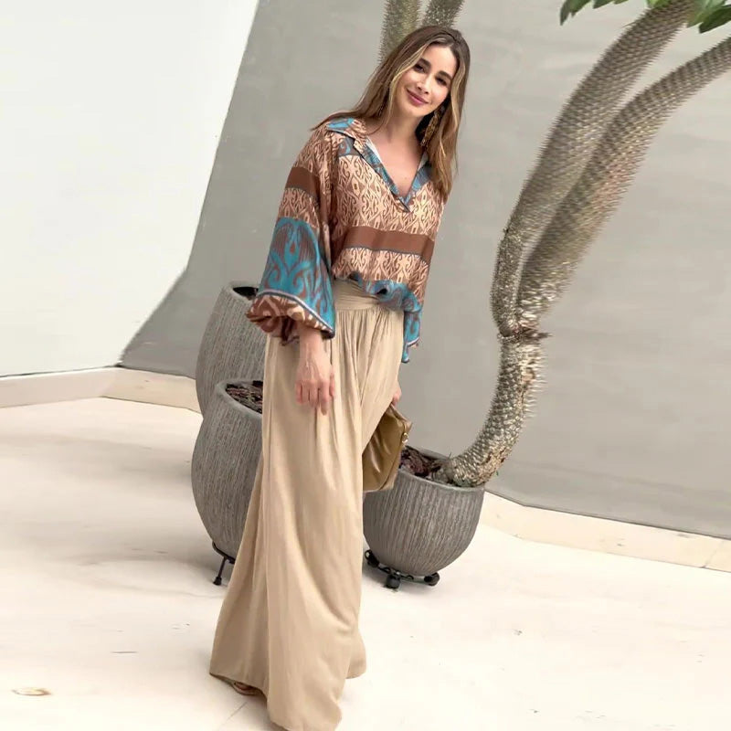 🔥Réduction à durée limitée de 49 %🔥Ensemble deux pièces haut imprimé + pantalon large