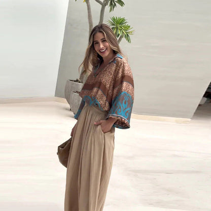 🔥Réduction à durée limitée de 49 %🔥Ensemble deux pièces haut imprimé + pantalon large