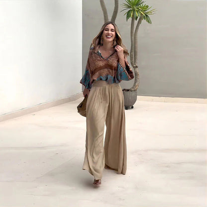 🔥Réduction à durée limitée de 49 %🔥Ensemble deux pièces haut imprimé + pantalon large