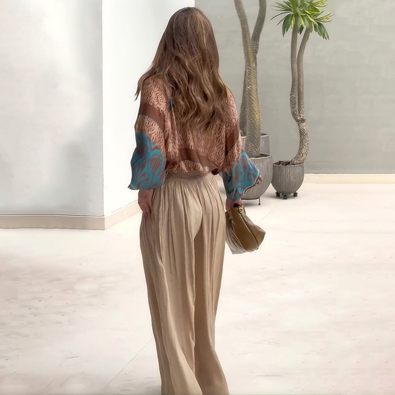 🔥Réduction à durée limitée de 49 %🔥Ensemble deux pièces haut imprimé + pantalon large