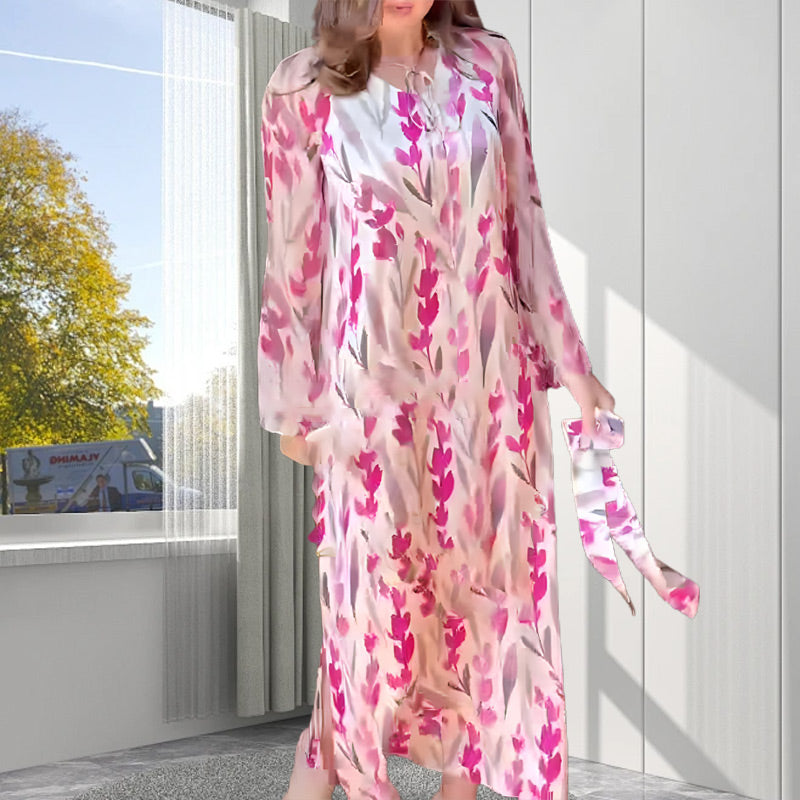 Robe longue imprimé fleuri [avec ceinture]