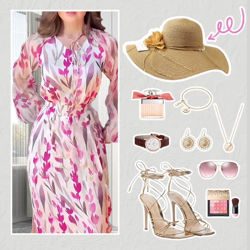 Robe longue imprimé fleuri [avec ceinture]