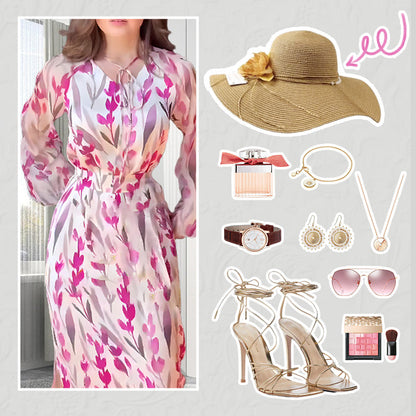 Robe longue imprimé fleuri [avec ceinture]