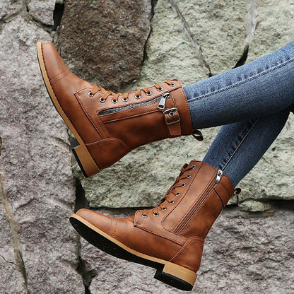 👢Soldes 49 % de réduction – Bottes orthopédiques à bout rond et fermeture éclair latérale pour femmes