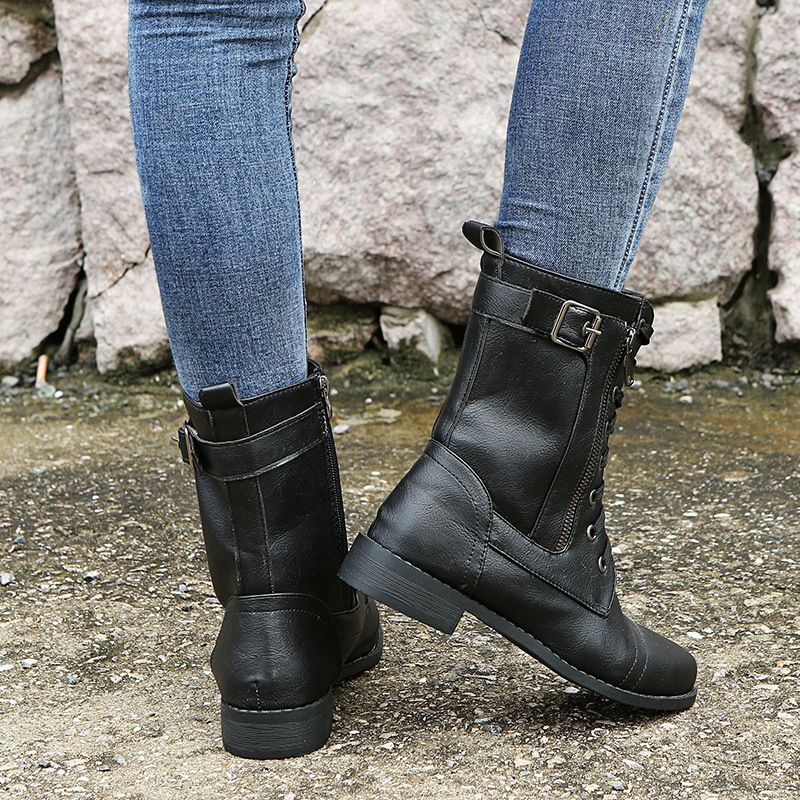 👢Soldes 49 % de réduction – Bottes orthopédiques à bout rond et fermeture éclair latérale pour femmes