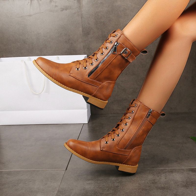 👢Soldes 49 % de réduction – Bottes orthopédiques à bout rond et fermeture éclair latérale pour femmes