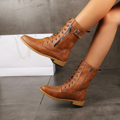 👢Soldes 49 % de réduction – Bottes orthopédiques à bout rond et fermeture éclair latérale pour femmes