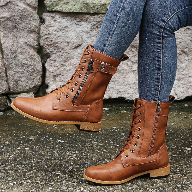 👢Soldes 49 % de réduction – Bottes orthopédiques à bout rond et fermeture éclair latérale pour femmes