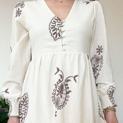 🔥Livraison gratuite🔥Robe Longue à Manches Longues Imprimée avec Décolleté en V