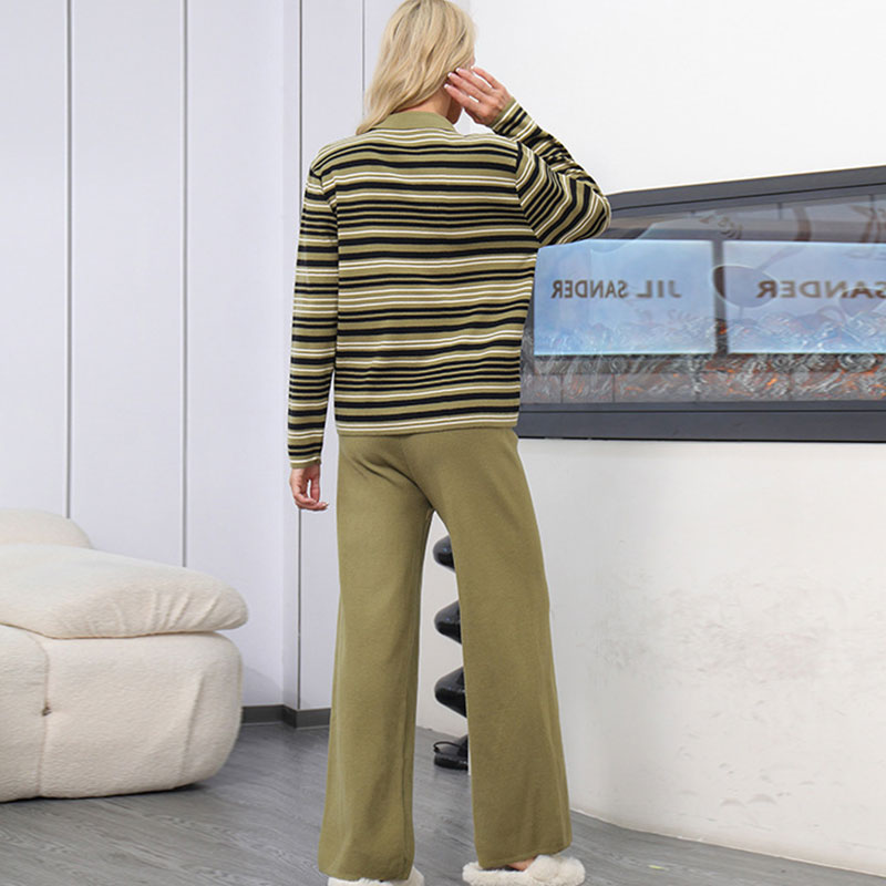 🔥Livraison gratuite🔥Ensemble 2 Pièces en Tricot pour Femmes : Haut à Col Revers & Pantalon à Jambes Larges