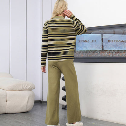 🔥Livraison gratuite🔥Ensemble 2 Pièces en Tricot pour Femmes : Haut à Col Revers & Pantalon à Jambes Larges