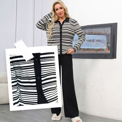 🔥Livraison gratuite🔥Ensemble 2 Pièces en Tricot pour Femmes : Haut à Col Revers & Pantalon à Jambes Larges