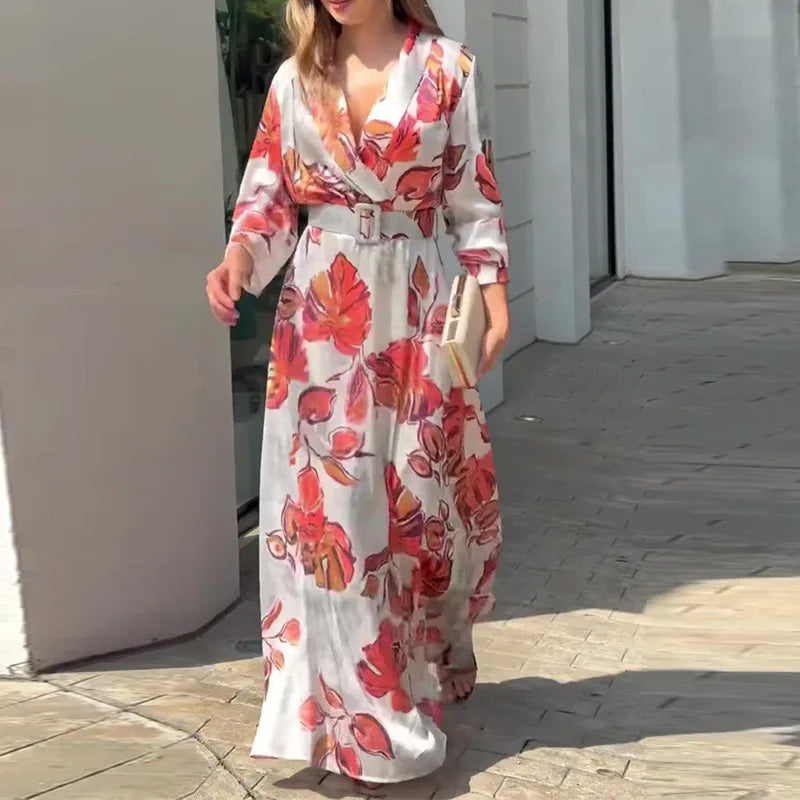 🔥Livraison gratuite🔥Robe Maxi avec Ceinture et Décolleté en V Profond