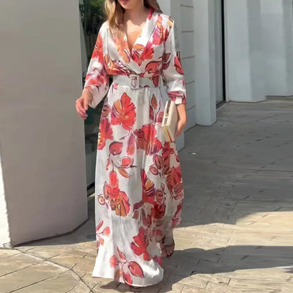 🔥Livraison gratuite🔥Robe Maxi avec Ceinture et Décolleté en V Profond