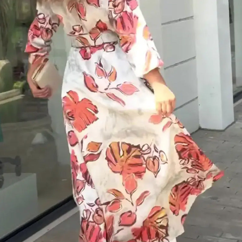 🔥Livraison gratuite🔥Robe Maxi avec Ceinture et Décolleté en V Profond