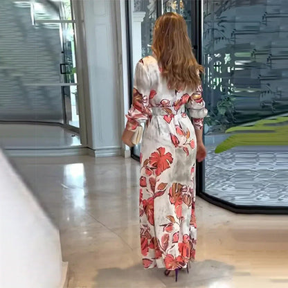 🔥Livraison gratuite🔥Robe Maxi avec Ceinture et Décolleté en V Profond