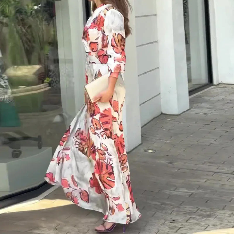 🔥Livraison gratuite🔥Robe Maxi avec Ceinture et Décolleté en V Profond