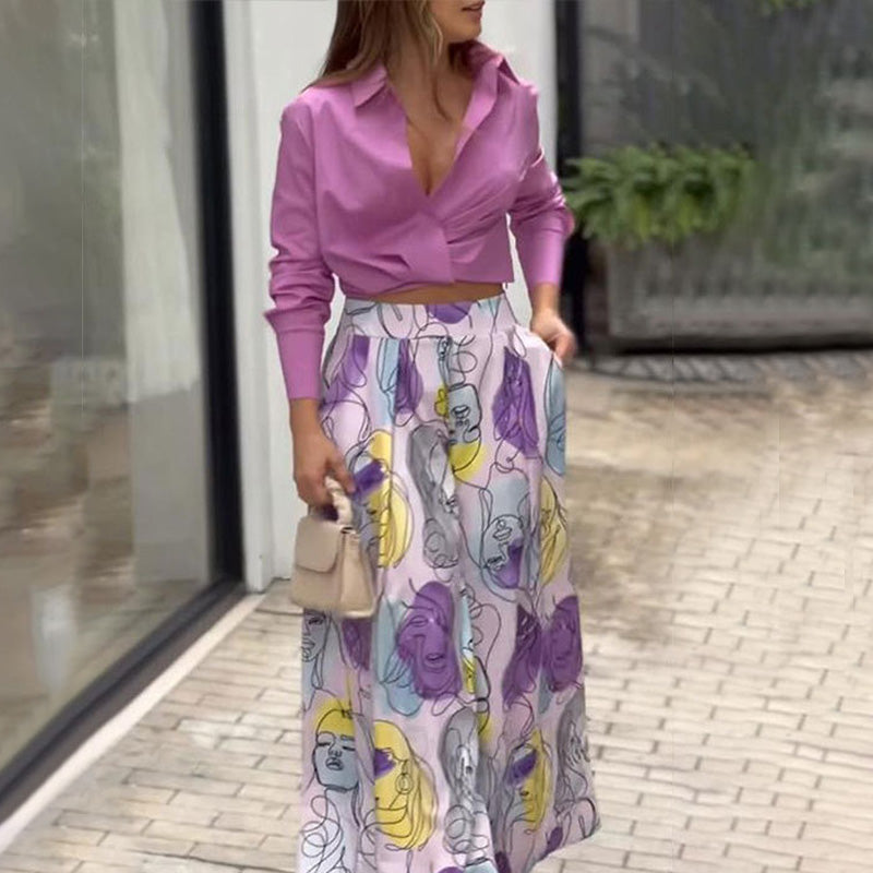 Ensemble 2 pièces Imprimé pour Femmes : Chemise Décontractée & Pantalon à Jambes Larges