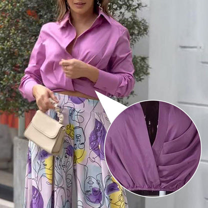 Ensemble 2 pièces Imprimé pour Femmes : Chemise Décontractée & Pantalon à Jambes Larges