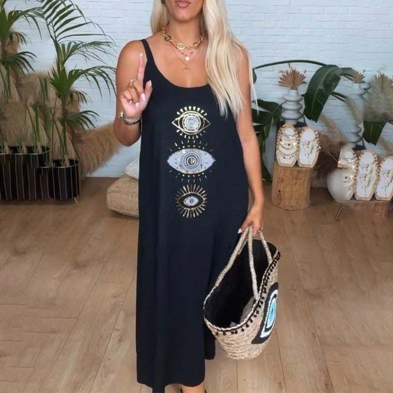 Robe longue sans manches à imprimé graphique pour femmes