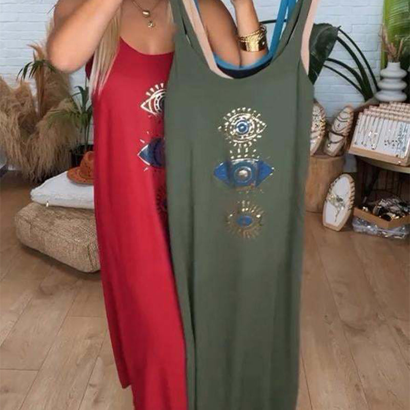 Robe longue sans manches à imprimé graphique pour femmes