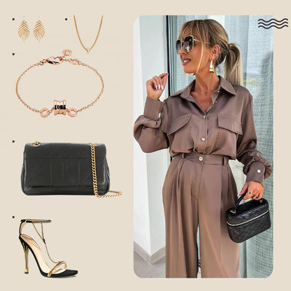 ✈️Livraison gratuite🔥Ensemble 2 Pièces Décontracté pour Femmes : Chemise à Manches Longues et Pantalon Ample