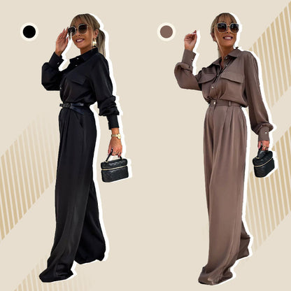 ✈️Livraison gratuite🔥Ensemble 2 Pièces Décontracté pour Femmes : Chemise à Manches Longues et Pantalon Ample