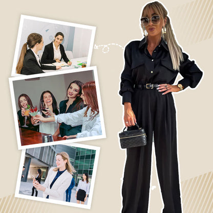 ✈️Livraison gratuite🔥Ensemble 2 Pièces Décontracté pour Femmes : Chemise à Manches Longues et Pantalon Ample