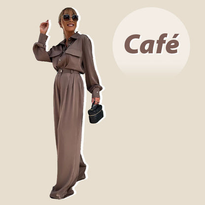 ✈️Livraison gratuite🔥Ensemble 2 Pièces Décontracté pour Femmes : Chemise à Manches Longues et Pantalon Ample