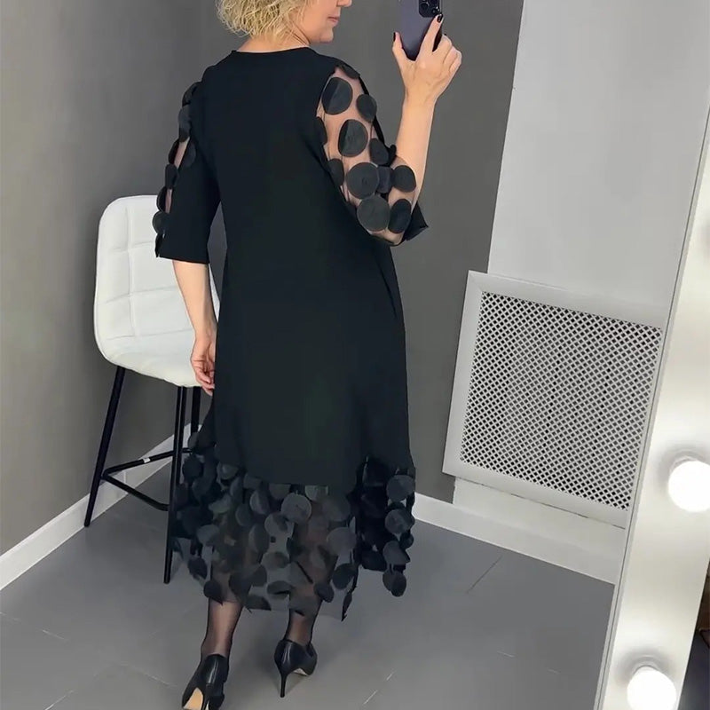 【💥49% de réduction💥】👗Robe évasée grande taille avec décoration à pois👗