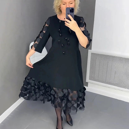 【💥49% de réduction💥】👗Robe évasée grande taille avec décoration à pois👗