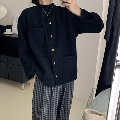 ✨Manteau court à boutons en métal de tempérament simple pour femme