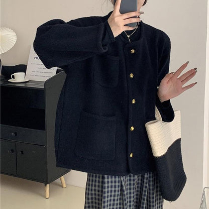 ✨Manteau court à boutons en métal de tempérament simple pour femme