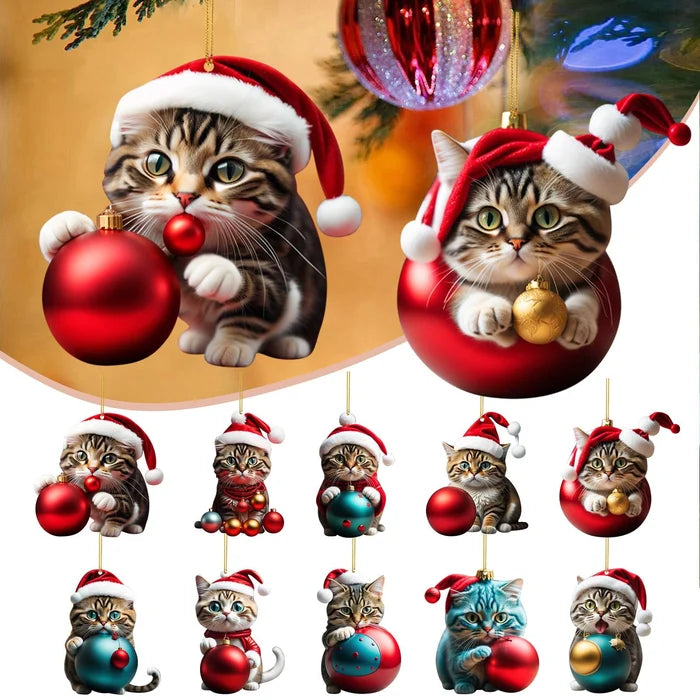🎄10 pièces😻Décorations de sapin de Noël en forme de chat✨Décorations de chat à suspendre