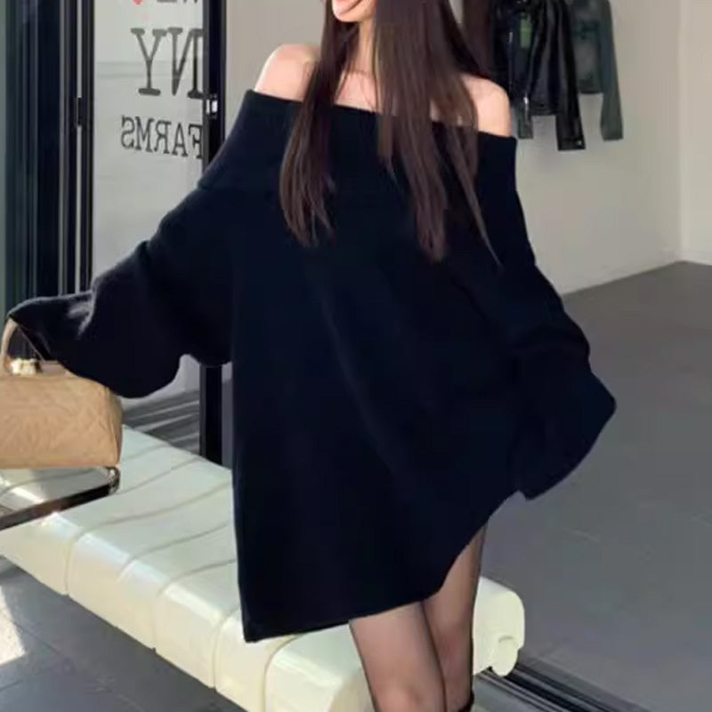 Pull décontracté à manches longues et épaules dénudées pour femme