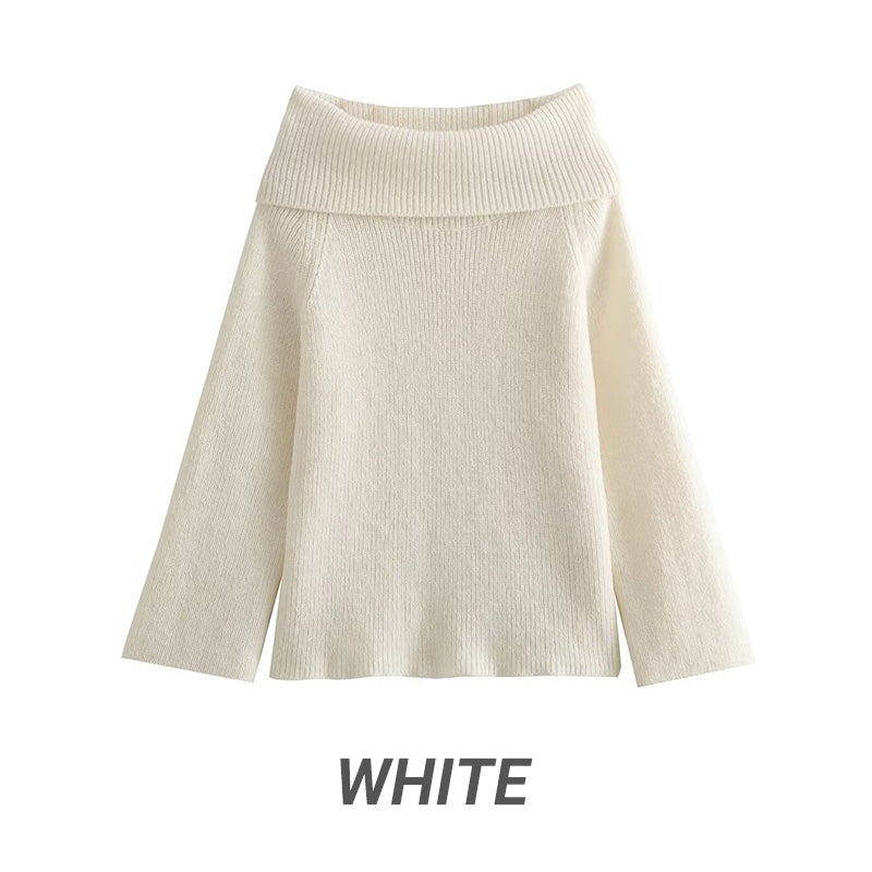 Pull décontracté à manches longues et épaules dénudées pour femme