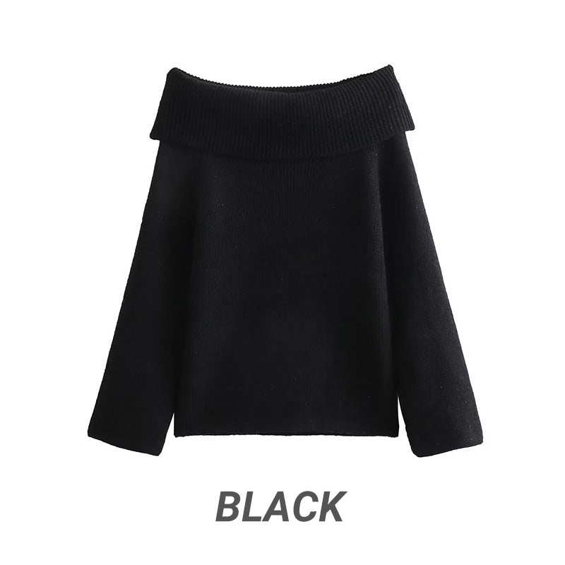 Pull décontracté à manches longues et épaules dénudées pour femme