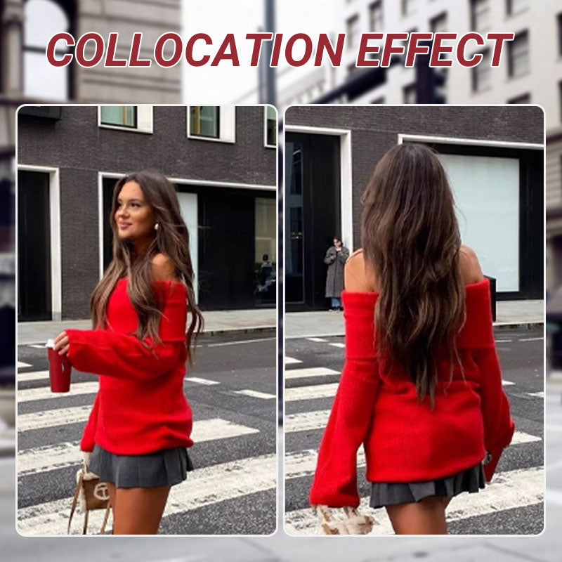 Pull décontracté à manches longues et épaules dénudées pour femme