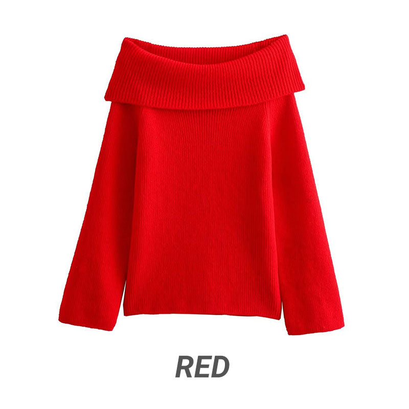 Pull décontracté à manches longues et épaules dénudées pour femme