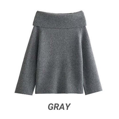 Pull décontracté à manches longues et épaules dénudées pour femme