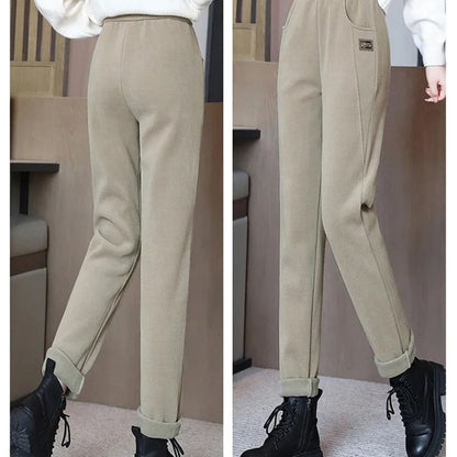 Pantalon chaud à taille haute et doublure en laine