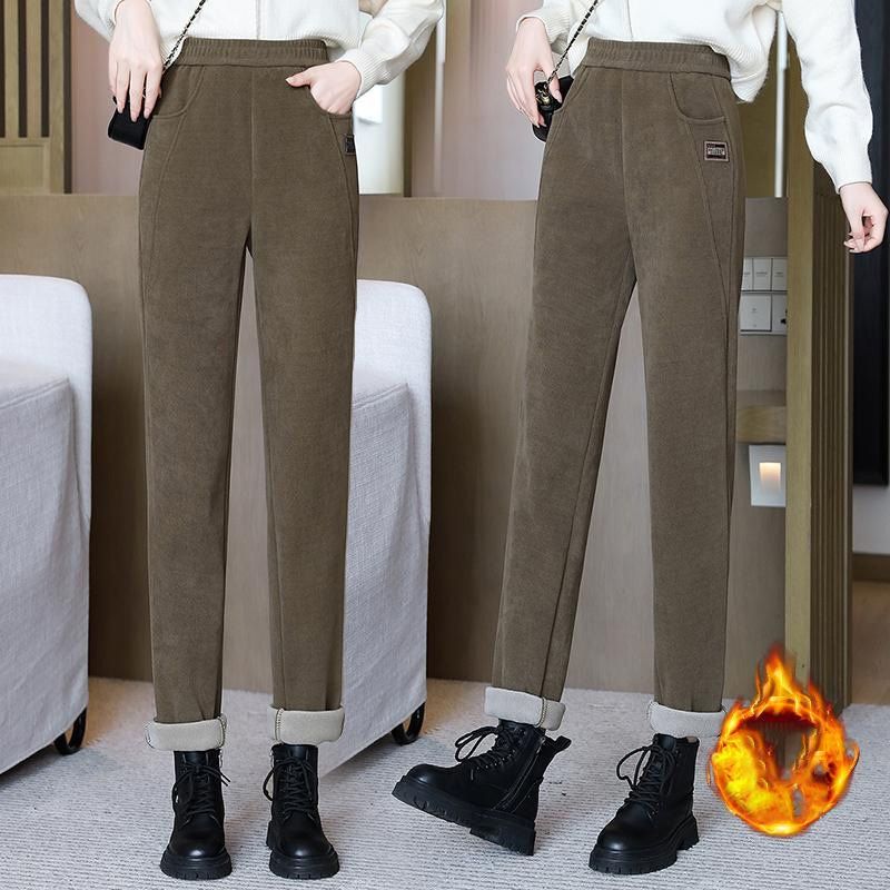 Pantalon chaud à taille haute et doublure en laine